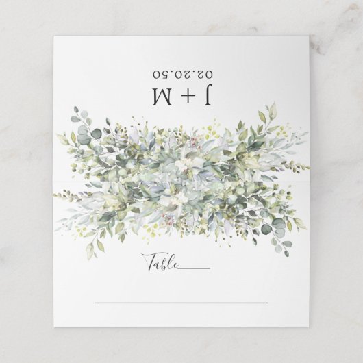 Greenery Floral Wedding Folded Platzkarte (Außenseite Aufgefaltet)