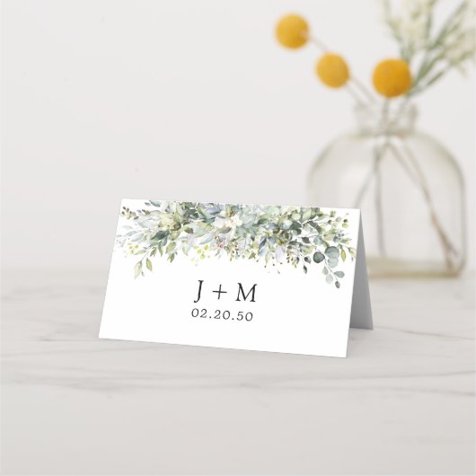 Greenery Floral Wedding Folded Platzkarte (Rückseite)