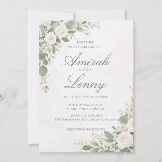 Greenery Floral Wedding Invitation Background Einladung (Vorderseite)