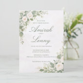 Greenery Floral Wedding Invitation Background Einladung (Stehend Vorderseite)
