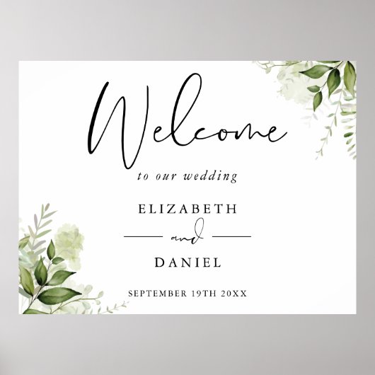 Greenery Floral Wedding Welcome Sign Poster (Vorne)