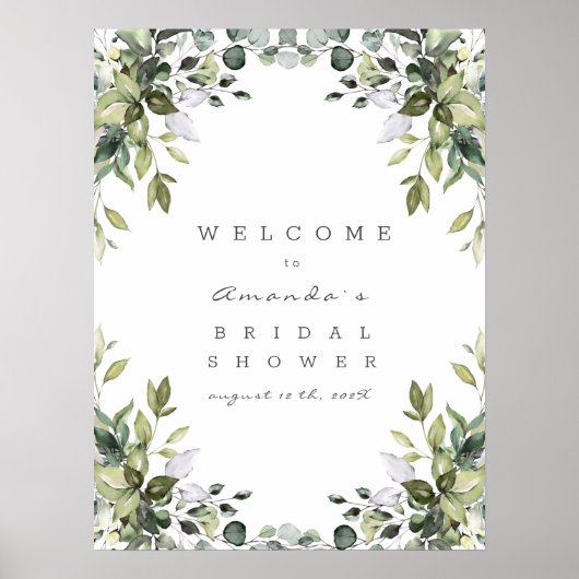 Greenery Floral Welcome Brautparty Sign Poster (Vorne)