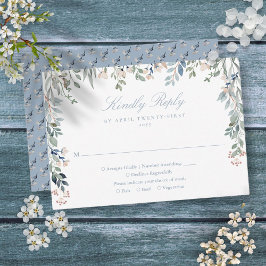 Greenery Floral Wildblumen Dusty Blue Wedding RSVP Karte