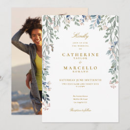 Greenery Floral Wildblumen Foto Wedding Einladung