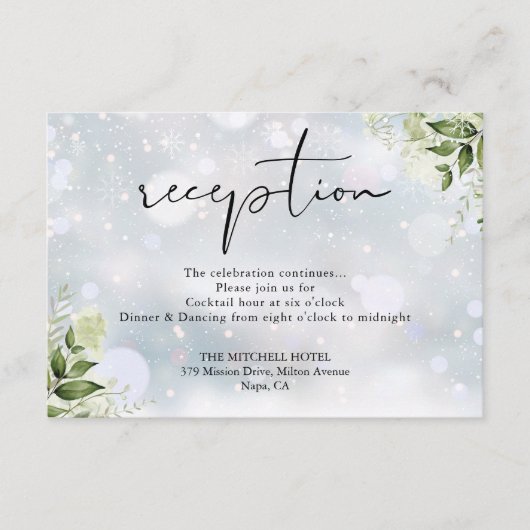 Greenery Floral Winter Wedding Empfang Begleitkarte (Vorderseite)