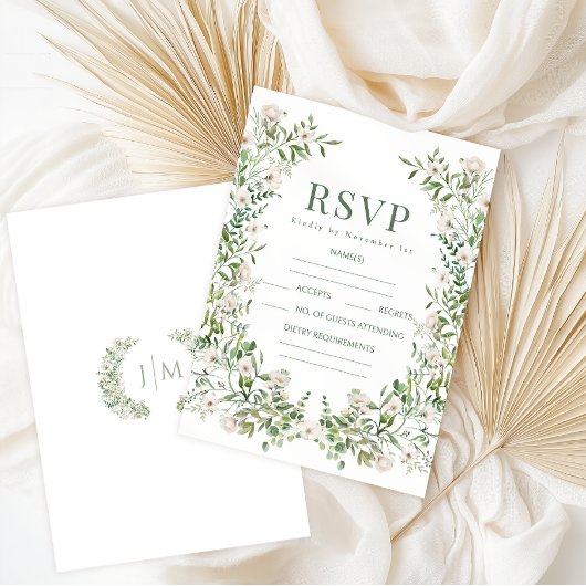 Greenery floral wreath botanical garden wedding RSVP karte