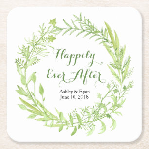 Greenery Floral Wreath Wedding Rechteckiger Pappuntersetzer