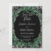 Greenery & Florets Black Save the Date Einladung (Vorderseite)