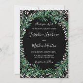 Greenery & Florets Black Wedding Einladungen (Vorderseite)