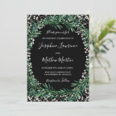Greenery & Florets Black Wedding Einladungen (Stehend Vorderseite)