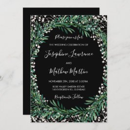 Greenery & Florets Black Wedding Einladungen
