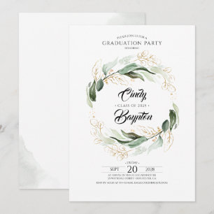 Greenery Foliage and Gold Blätter Graduation Party Einladung