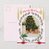 Greenery Foliage arch Foto Trendy fröhliche Weihna Postkarte (Vorne/Hinten)
