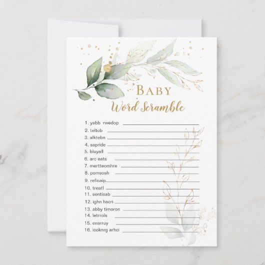 Greenery Foliage Baby Word Scramble Game (Vorderseite)