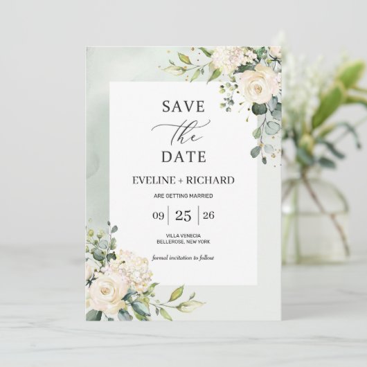 Greenery Foliage Boho Floral Save the Date Card (Stehend Vorderseite)