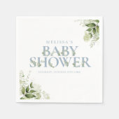 Greenery Foliage Boy Dusty Blue Baby Dusche Serviette (Vorderseite)