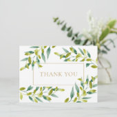 Greenery Foliage Elegant Gold Geometric Dankeskarte (Stehend Vorderseite)