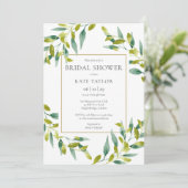Greenery Foliage Elegantes Gold Brautparty Einladung (Stehend Vorderseite)
