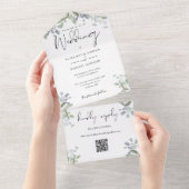Greenery Foliage Elegantes Skript QR Code Wedding All In One Einladung (Abreißen)