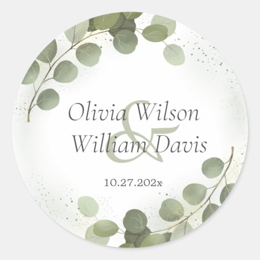 Greenery Foliage Eucalyptus Wedding Runder Aufkleber (Vorderseite)