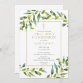 Greenery Foliage First Heilige Kommunion Einladung (Vorne/Hinten)