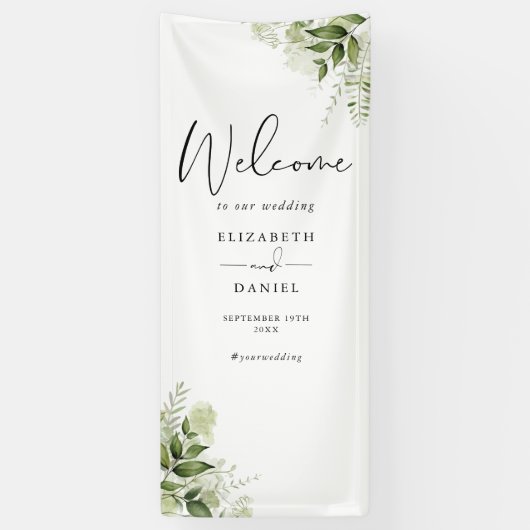 Greenery Foliage Floral Wedding Welcome Banner (Vertikal)