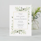 Greenery Foliage Foto Wedding Elegant Gold Folieneinladung (Stehend vorne)