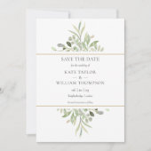 Greenery Foliage Gold Geometric Foto Wedding Save The Date (Vorderseite)