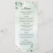 Greenery Foliage Gold Geometric Frame Wedding Menükarte (Vorderseite)
