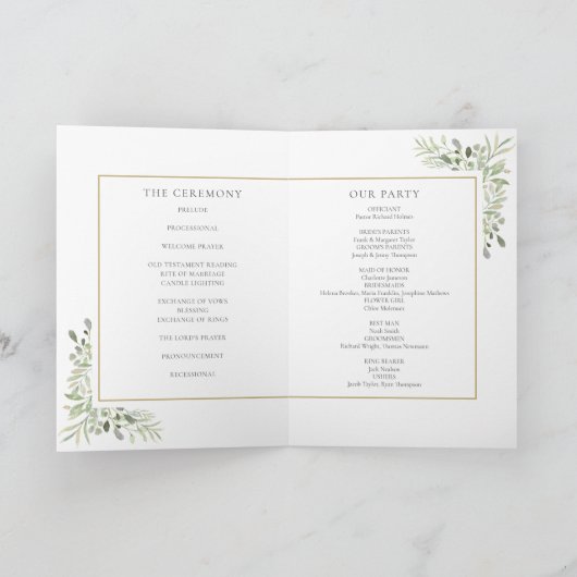Greenery Foliage Gold Geometric Wedding Programm (Innenseite)
