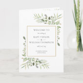 Greenery Foliage Gold Geometric Wedding Programm (Vorderseite)