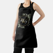 Greenery Foliage Gold Monogram Chic Script Black Schürze (InSitu)