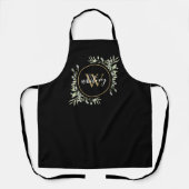 Greenery Foliage Gold Monogram Chic Script Black Schürze (Vorderseite)