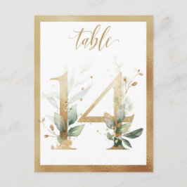 Greenery Foliage Gold Tischnummern, Tabelle 14 Kar Postkarte