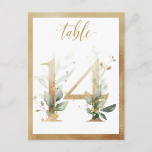 Greenery Foliage Gold Tischnummern, Tabelle 14 Kar Postkarte