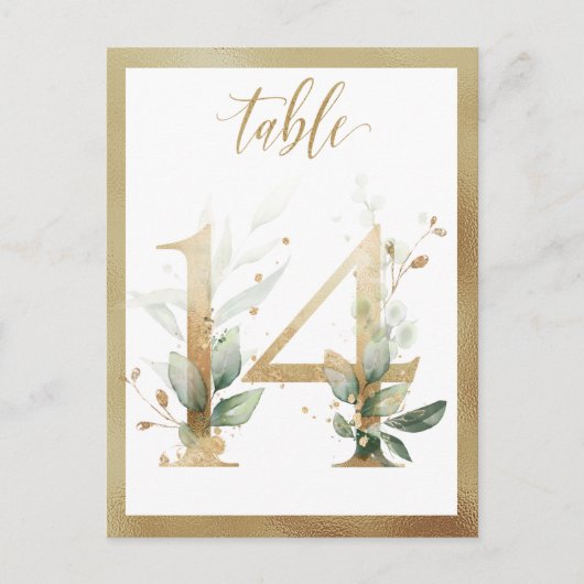 Greenery Foliage Gold Tischnummern, Tabelle 14 Kar Postkarte (Vorderseite)