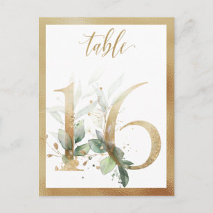 Greenery Foliage Gold Tischnummern, Tabelle 16 Kar Postkarte
