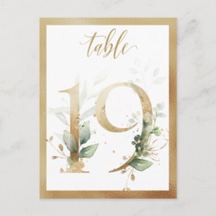 Greenery Foliage Gold Tischnummern, Tabelle 19 Kar Postkarte