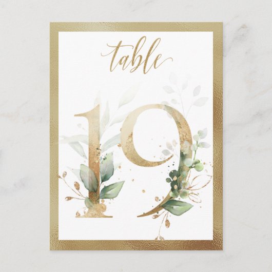 Greenery Foliage Gold Tischnummern, Tabelle 19 Kar Postkarte (Vorderseite)