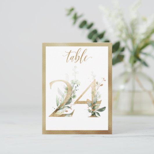 Greenery Foliage Gold Tischnummern, Tabelle 24 Kar Postkarte (Stehend Vorderseite)