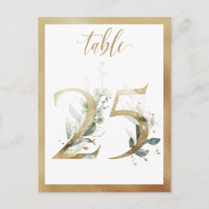 Greenery Foliage Gold Tischnummern, Tabelle 25 Kar Postkarte