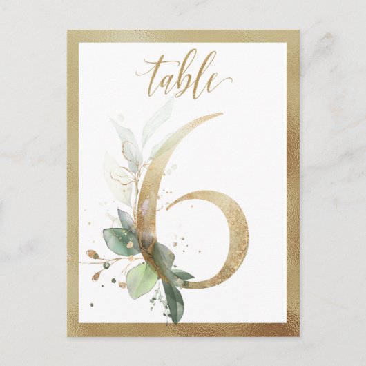 Greenery Foliage Gold Tischnummern, Tabelle 6 Kart Postkarte (Vorderseite)