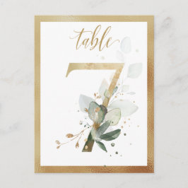 Greenery Foliage Gold Tischnummern, Tabelle 7 Kart Postkarte