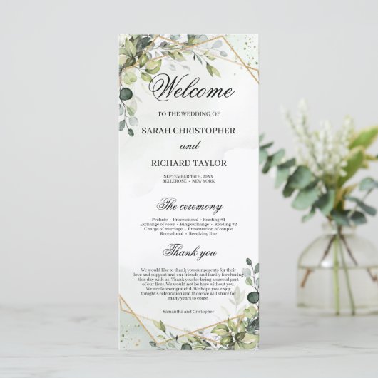 Greenery Foliage Imitate Goldene Hochzeit Programm (Stehend Vorderseite)