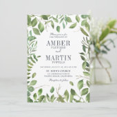 Greenery Foliage Leafy Wedding Einladung (Stehend Vorderseite)