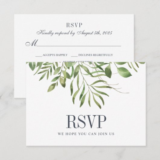 Greenery Foliage Leafy Wedding RSVP Karte (Vorne/Hinten)