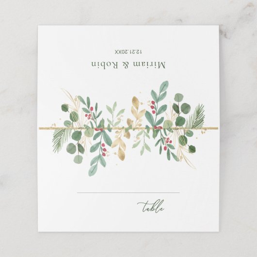 Greenery Foliage Red Berry Platzkarte (Außenseite Aufgefaltet)