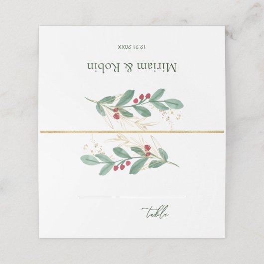 Greenery Foliage Red Berry Platzkarte (Außenseite Aufgefaltet)
