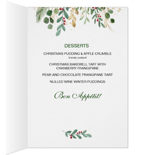 Greenery Foliage Red Berry Wedding Weihnachtsmenü (Innen (Rechts))