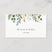 Greenery Foliage Red Berry WeihnachtsWedding Platzkarte (Rückseite)